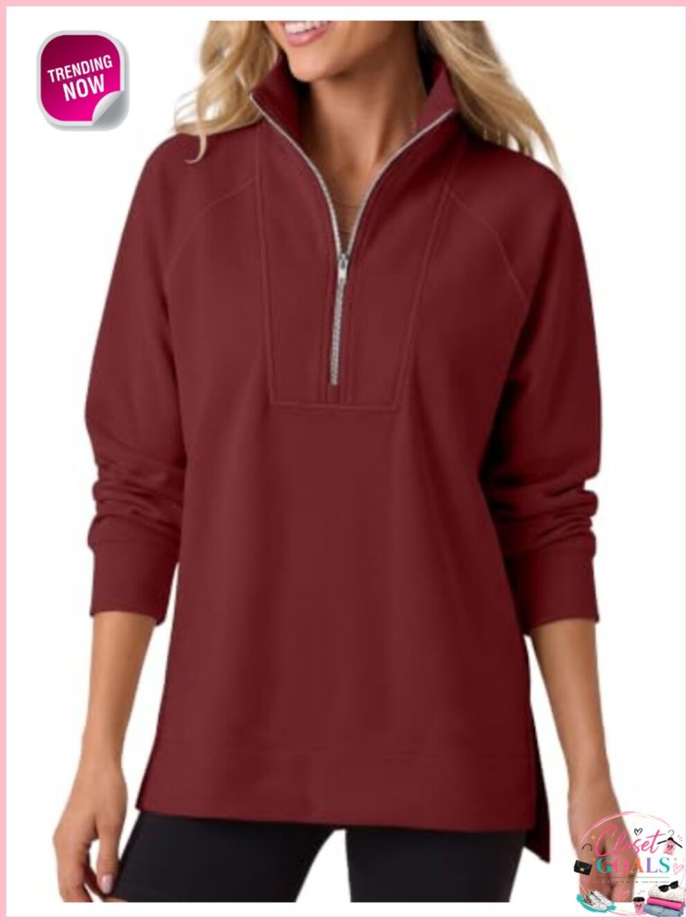 Womens Half Zip Fleece Pullover Sweatshirt Loose Fit Casual Fall Winter